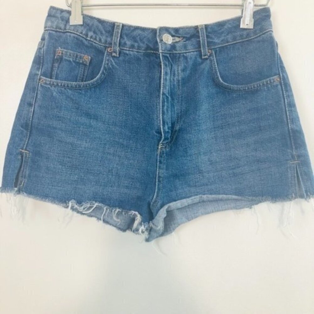Topshop High Rise Moto Mom Raw/Fray Hem Denim/Jeans Cut Off Shorts-Size 6 - Picture 1 of 11